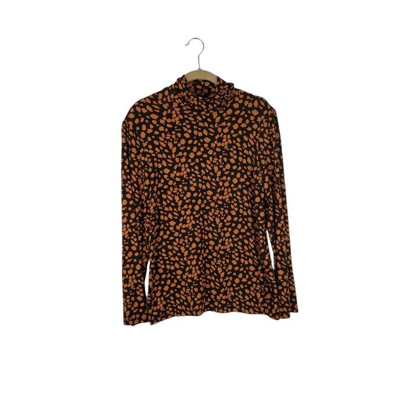 Chicos Touch of Cool Cheetah Turtleneck Top Dark Animal Print Size 1/Medium - Picture 1 of 6